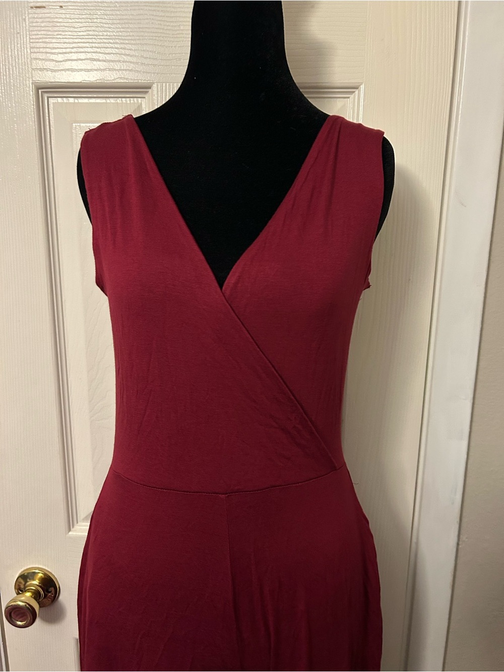 Zenana Outfitters Sleeveless Burgundy Wide-Leg Jumpsuit - Picture 3 of 5